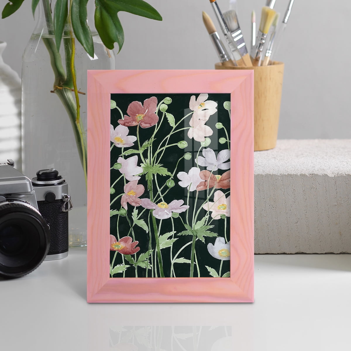 Anemone Dance III -Framed Print w/glass-Sunset Pink