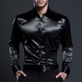 thumbnail image 2 of Mens Satin Dress Shirt Solid Long Sleeve Button Down Shirts Formal Casual Business Prom Party Wedding Black L, 2 of 4
