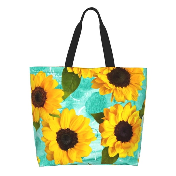 Balery Sunflowers With Green Leaves Bolsa Tote Estilo Estético con Cremalleras, Bolsa de Hombro, Bolsa de Compras Grande y Plegable