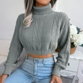 thumbnail image 6 of Fesfesfes Women Turtleneck Sweater Solid Color Knitted Tops Casual Long Sleeve Crop Sweaters Blouse Tops Clothes Sale, 6 of 8