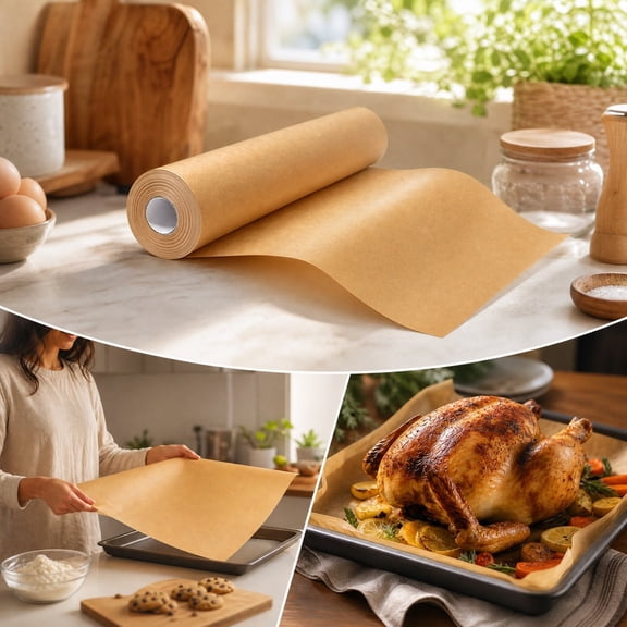 Parchment Paper Roll, Non Stick Silicone Coated Baking Sheets for Oven and Air Fryer, Heat Resistant Disposable Cooking Paper Liners for Roasting Baking and Meal Prep