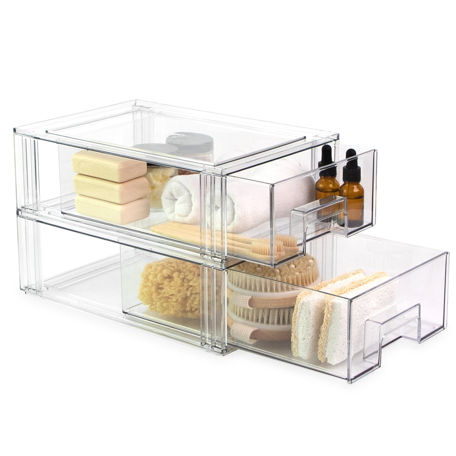 Isaac Jacobs Clear Drawer Organizer, Medium – Stackable Plastic Storage Bin for Kitchen, Bathroom, Office, Vanity, and Home Organization