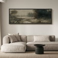 thumbnail image 2 of Large Framed Canvas Print Dark Forest with Misty River and White Flowers Wall Art Decorative Ready to Hang Painting for Living room Bedroom - 60"x20" Black Frame, 2 of 9