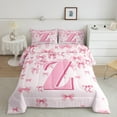 thumbnail image 2 of jejeloiu Initial Letter Z Queen Comforter Set,Kawaii Bow Bowknot Bedding Sets,Light Pink Bedding Comforter Set For Girls,Breathable Bedroom Decoration Reversible,3pcs, 2 of 8