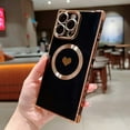 thumbnail image 3 of Magnetic Case for iPhone 16, Women Girls Luxury Plating Cute Love Heart Slim Fit Lightweight Cover Full Camera Lens Protection Compatible with MagSafe Case for iPhone 16, Black, 3 of 11