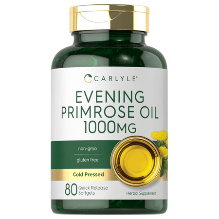 Evening Primrose Oil Capsules 1000mg | 80 Softgels | Cold Pressed Supplement | by Carlyle