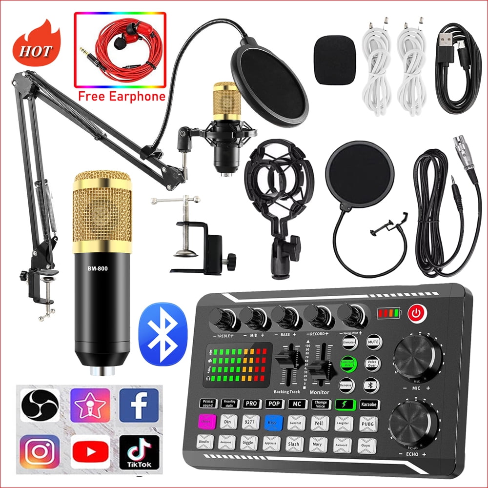 Condenser Microphone Bundle, Audio Mixer BM-800 Podcast Microphone with Voice Changer, Studio Equipment for Laptop Computer Vlog Living Broadcast Live Streaming YouTube TikTok