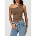 thumbnail image 3 of Rdhnmea Women's Tight Fitted Slash Neck One Shoulder Sleeveless Crop Tops, 3 of 9