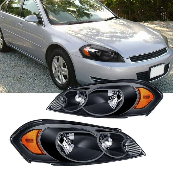 Nilight Headlight Assembly for 2006 - 2013 Impala 2014 2015 2016 Impala Limited 2006 2007 Monte Carlo Replacement Black Housing Amber Reflector