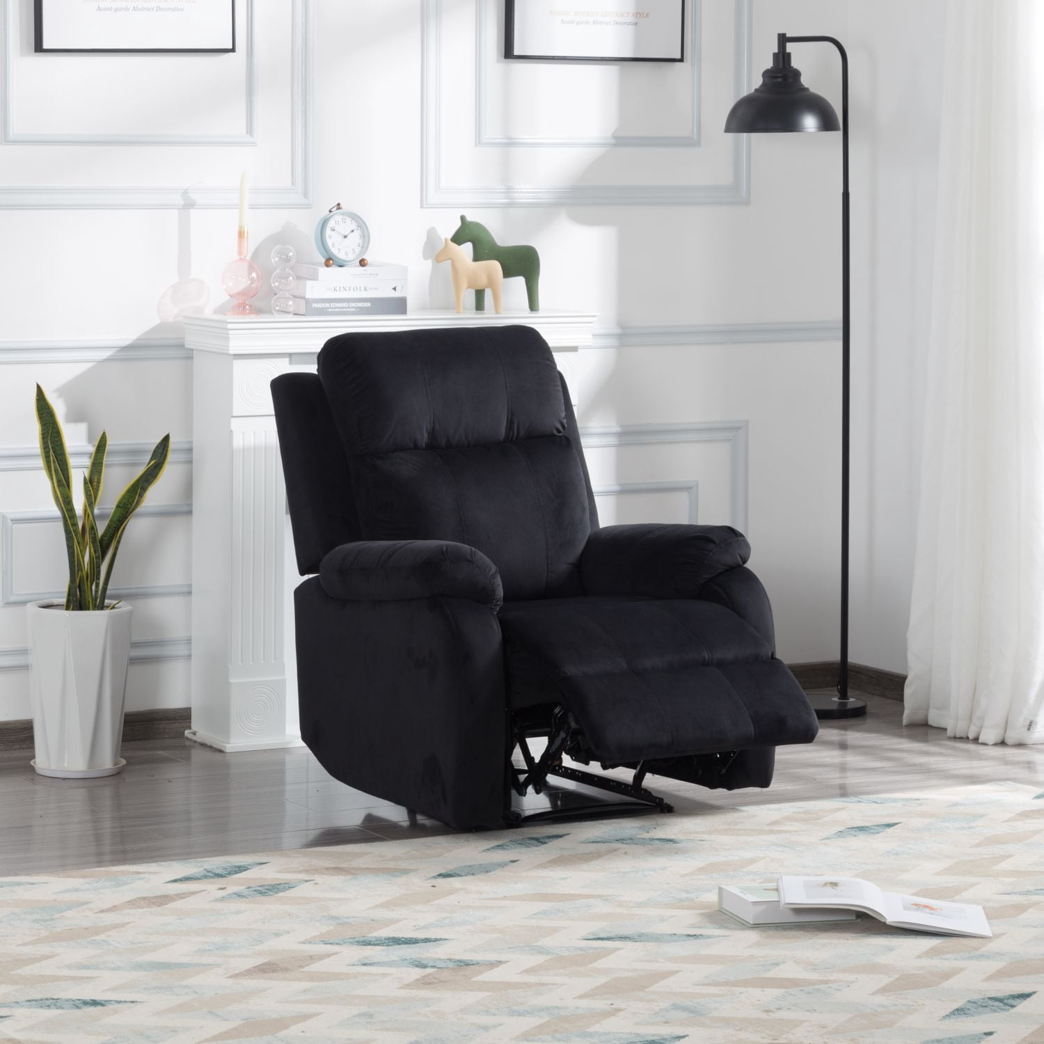 DEALTOPS 3-Piece Velvet Recliner Sofa for Living Room Set Reclining Couch Sofa Chair For Living Room Set with 5 Reclining Seats - Black