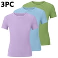 thumbnail image 5 of SGFCWSX Girls T Shirt 3 Pack Ribbed Knit Short Sleeve Crew Neck Slim Fit Cropped Casual Soft Basic Teens Daily Wear Tee Tops Green Size 16, 5 of 5