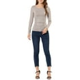 thumbnail image 3 of INSPIRE CHIC Women's Solid Round Neck Long Sleeve Ruched Stretchy Tops M Gray, 3 of 8
