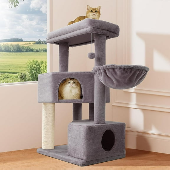 41" Tall Cat Tree for Medium Large Cats, Heavy Duty Cat Tower with 2.8in Posts & Washable Top Perches, Space-Saving Cat Furniture for Apartments, Easy to Assembly