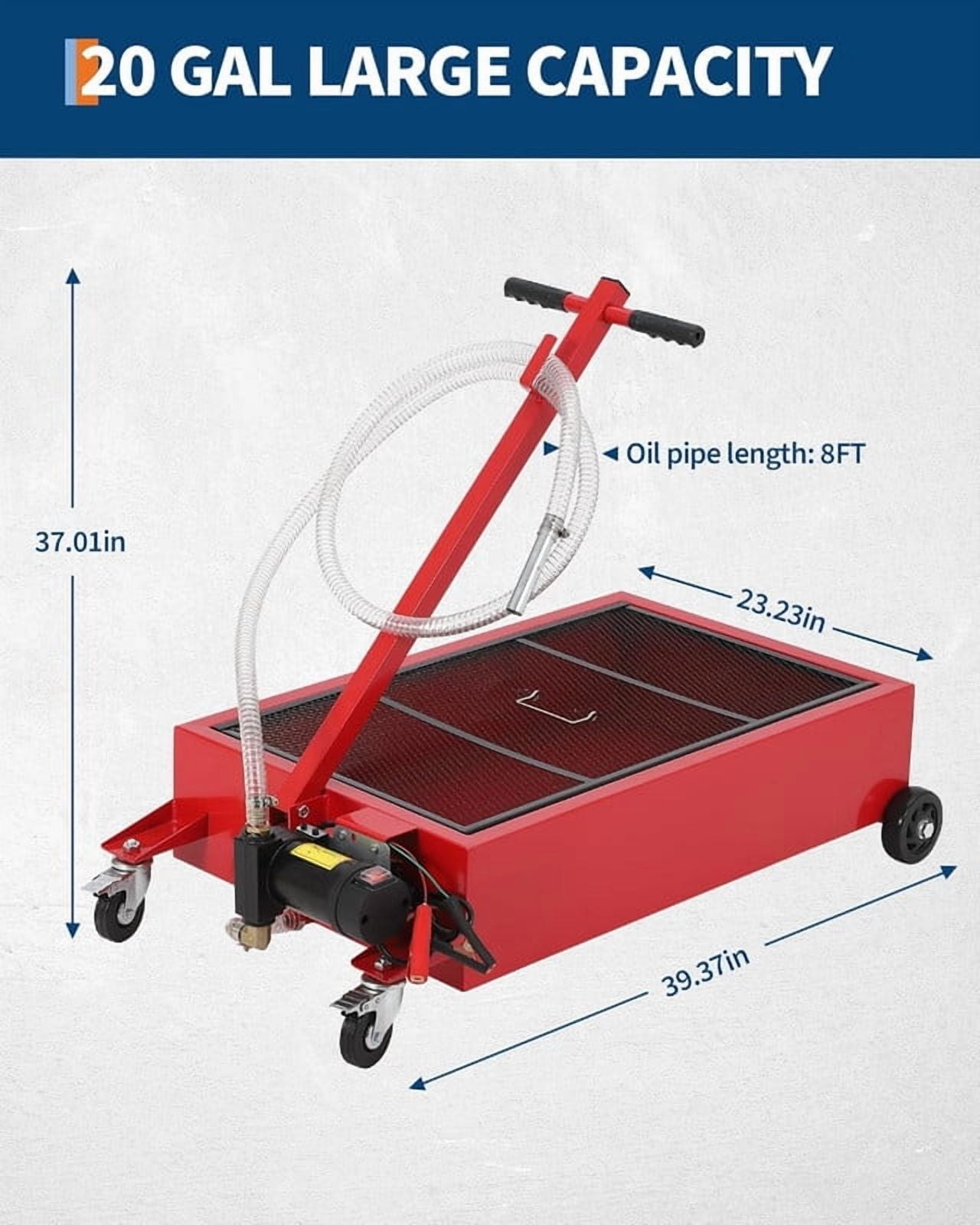 Towallmark Oil Drain Pan, 20 Gallon Oil Change Pan With 12V Electric Pump, Heavy Duty Metal Drain Pan With 8FT Hose Folding Handle, For Cars SUVs Trucks Buses RVs, Red