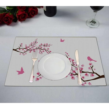 

PKQWTM Cherry Blossom Birds Kitchen Dining Table Mats Placemats Size 12x18 Inches Set of 2 Pieces