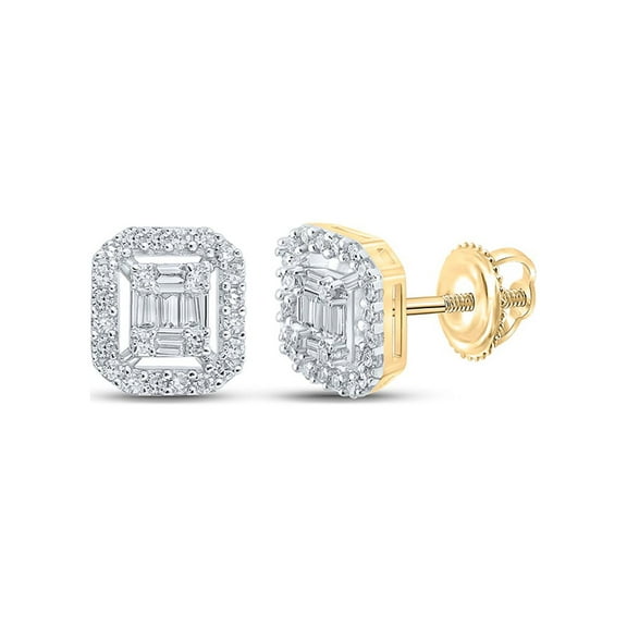 Macey Worldwide Jewelry 10k Yellow Gold Mens Baguette Diamond Earrings 1/4 Ctw