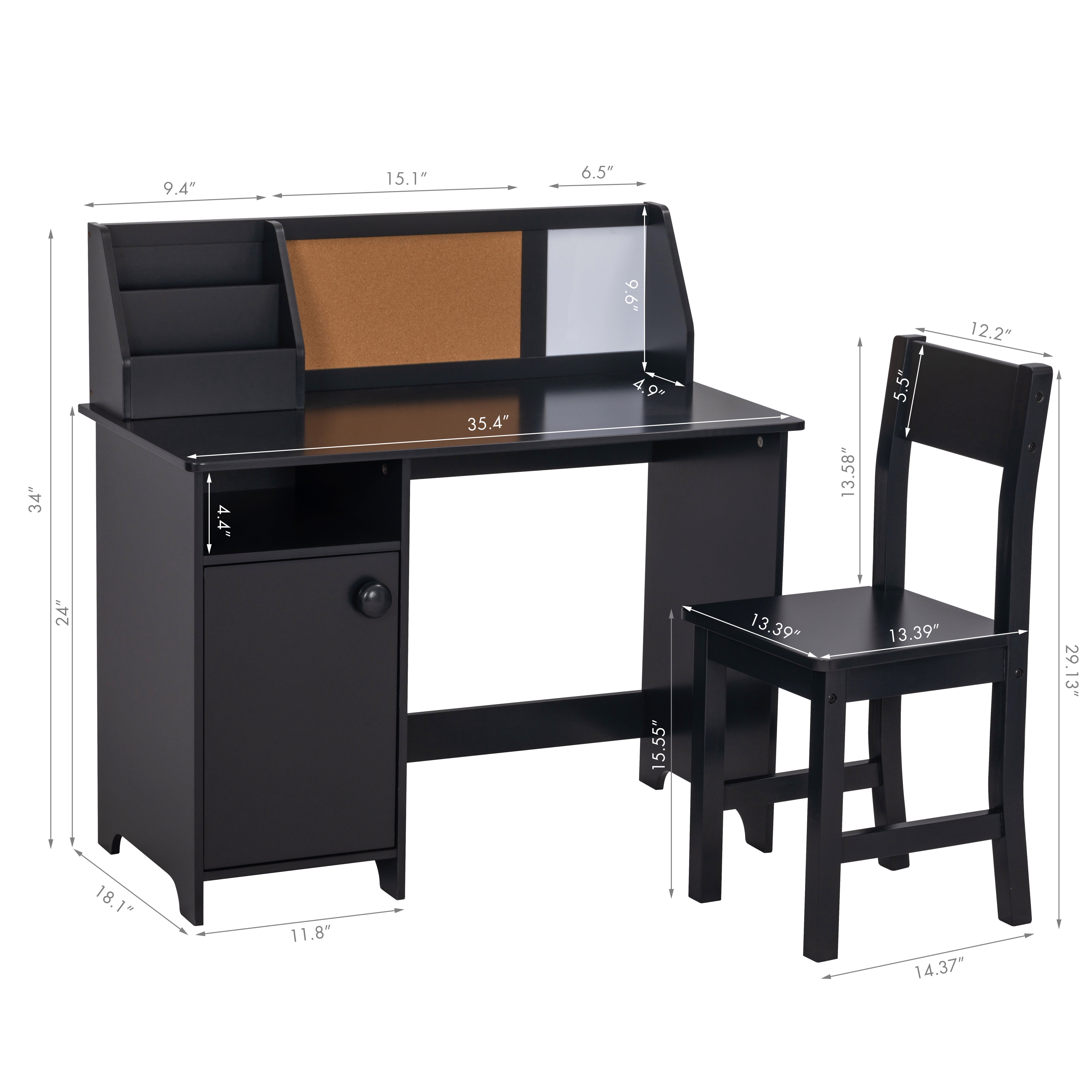 UTEX Kids Study Desk with Chair, Wooden Study Table for 3-8 Years Old, Student's Workstation & Writing Table (Black)