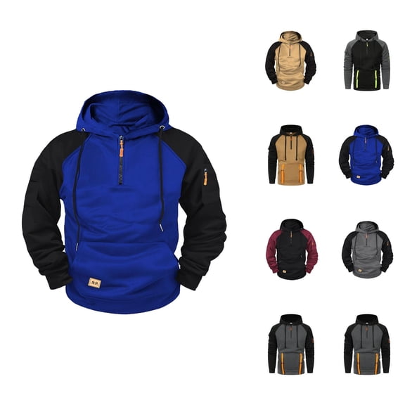Color Block Half Zipper Hoodies for Men 2025 Fall Winter Long Sleeve Hooded Sweatshirt with Pockets Pullover Hoody