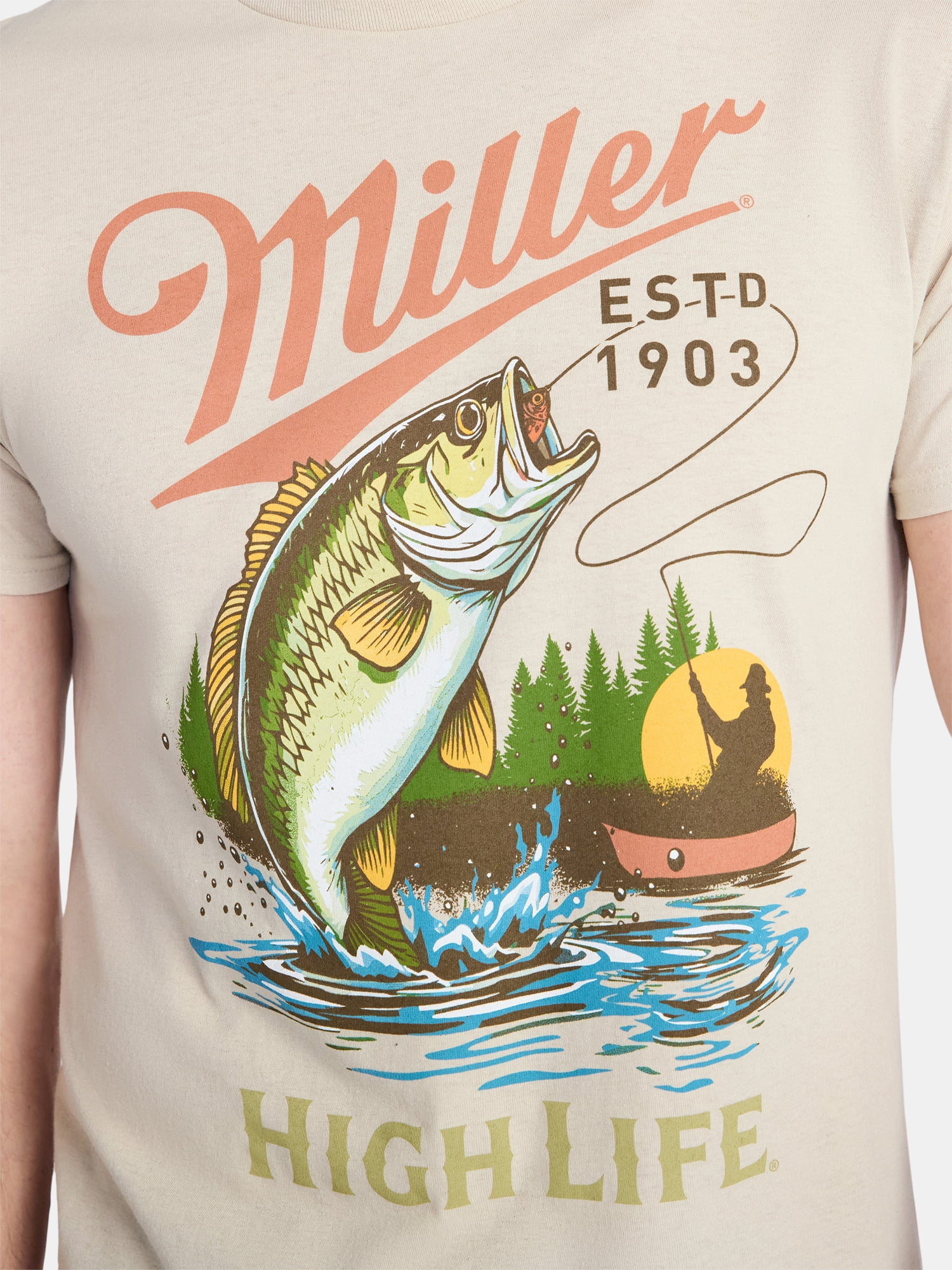 Miller Men's and Big Men's High Life Fishing Graphic Tee, Sizes S-3XL