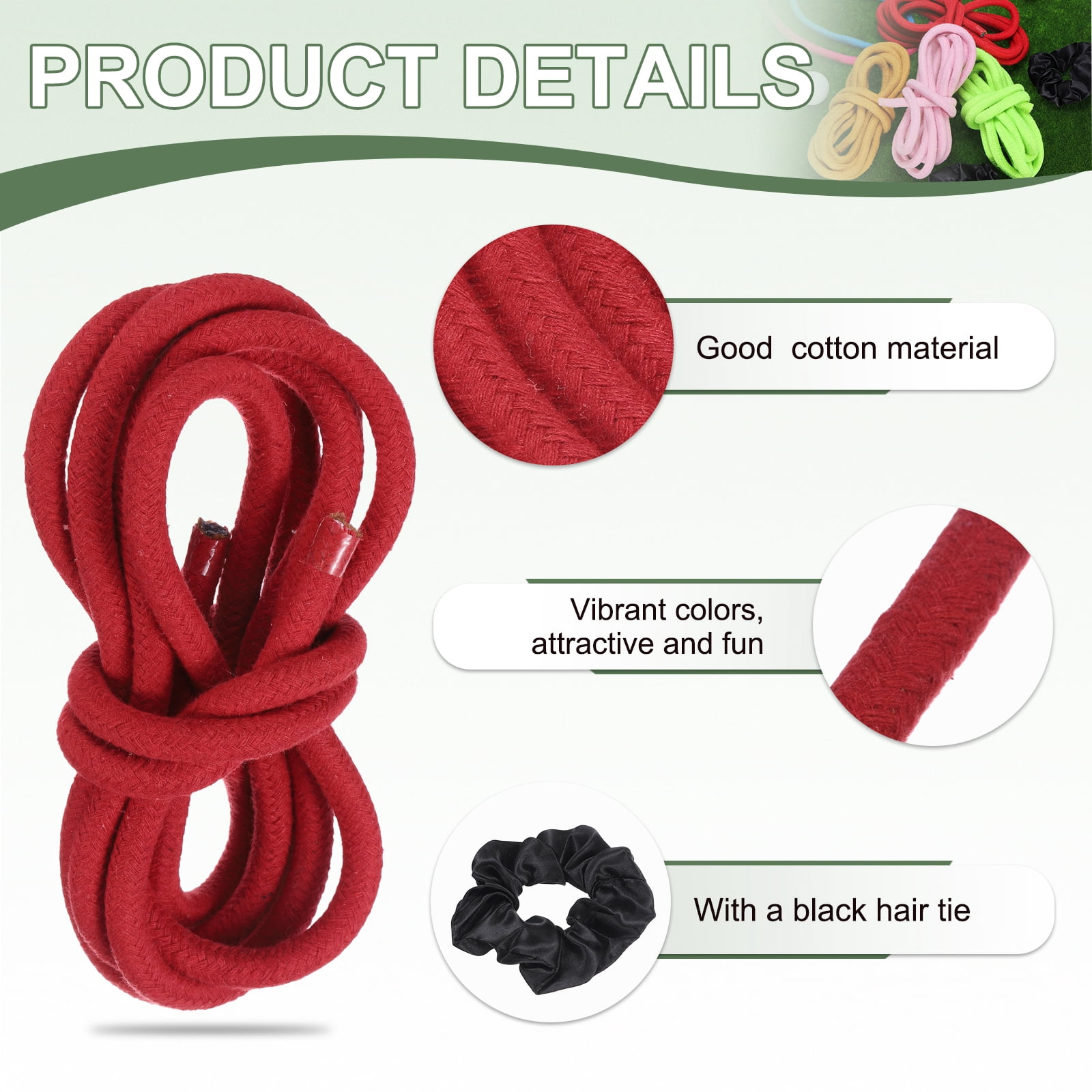 Gymnastics Rope, Exercise Fitness Aerobic Gymnastic Skipping, Rhythmic Gymnastics Arts Rope with Hair Tie 3 Meters& 2Pcs & Red/Blue - Fit for (Fitness/Outdoor Activities/Yoga)