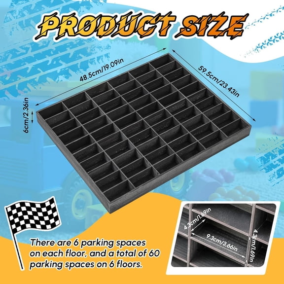 Wooden Display Case for Hot Diecast Wheels, 60 Spaces Wall Mount Storage Shelf for 1/64 Scale Model Cars