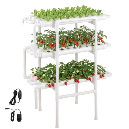VEVOR Hydroponics Growing System Kit 3-Tier 108 Sites UPVC Pipe Hydroponic Grow Kit with Timed Irrigation Sun & Light Blocking Pipes Indoor Home Garden Vegetable Planting Grow Kits for Fruit Herb