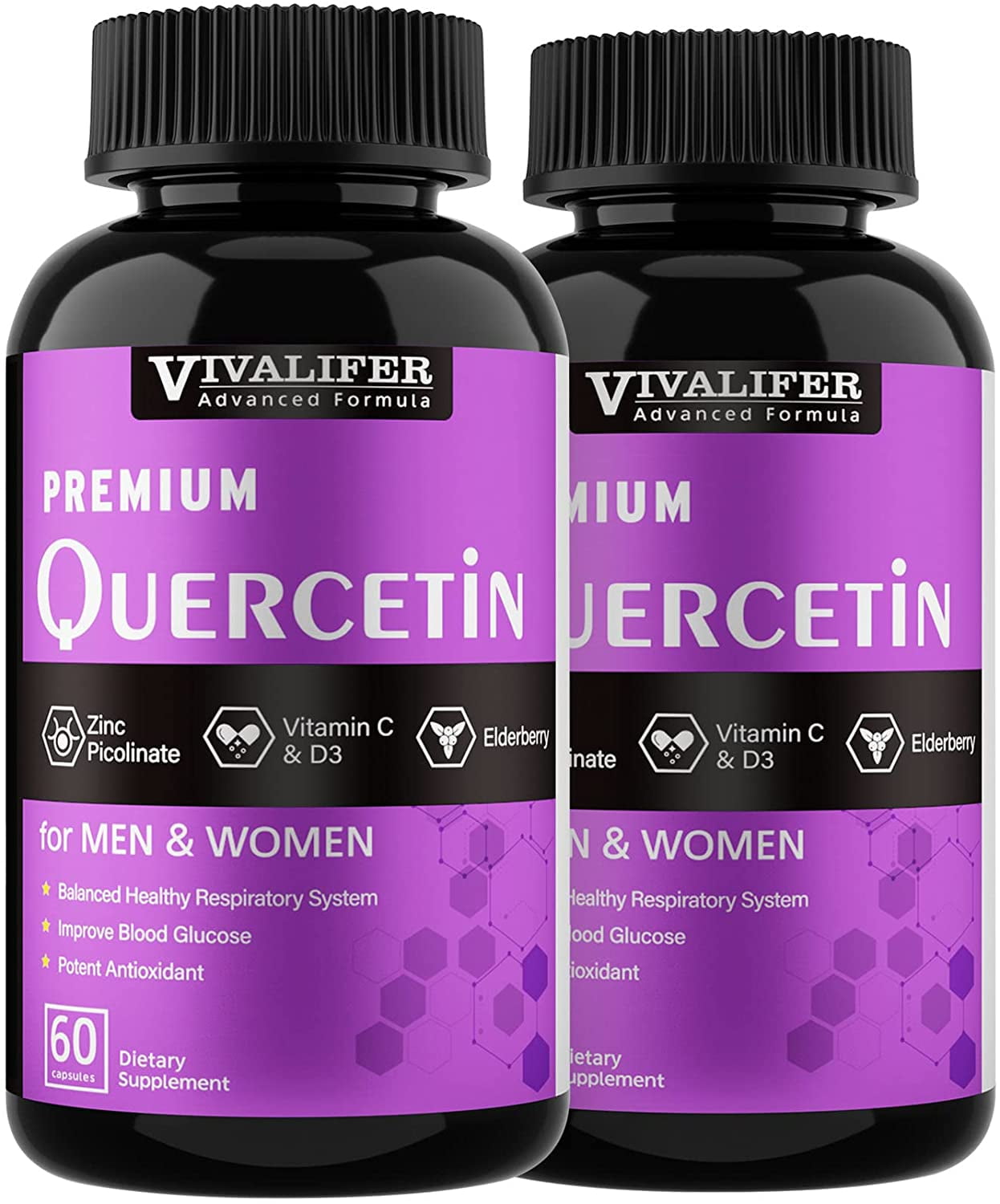 2 Pack Quercetin, 1200mg Immune Supplement and Zinc Quercetin Vitamins