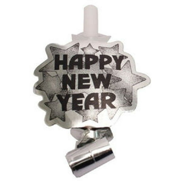 "Happy New Year" Silver Metallic New Year 6 Blowouts Party
