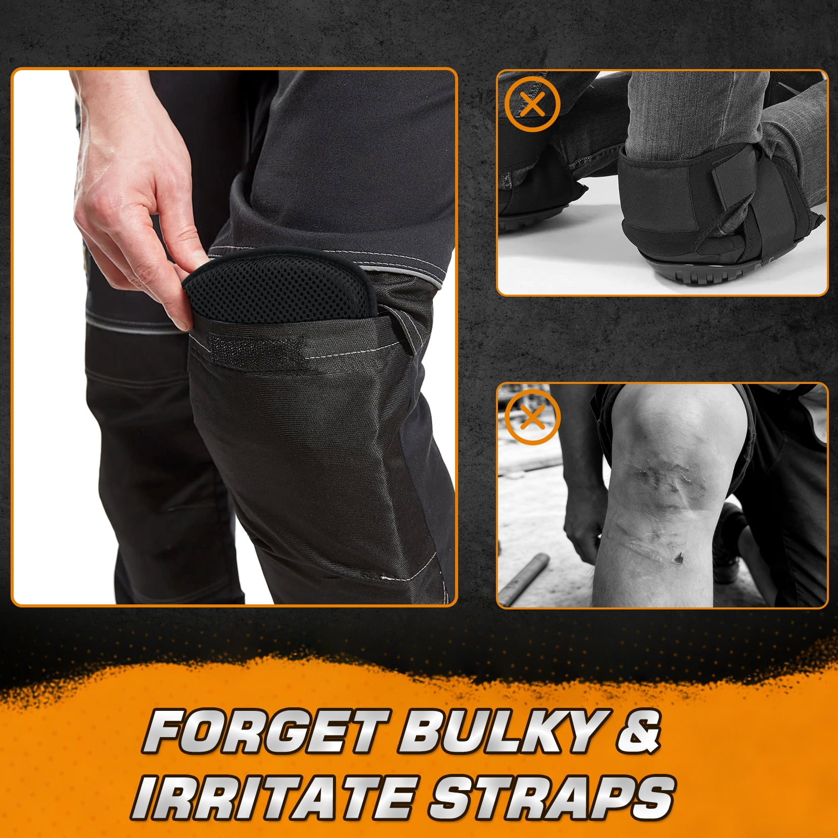 Professional Knee Pads for Work, Ergonomic Comfort Insert Kneepads for Plumbers, Electricians, Construction, Flooring, Gardening and Landscaping, Compatible with Work Pants