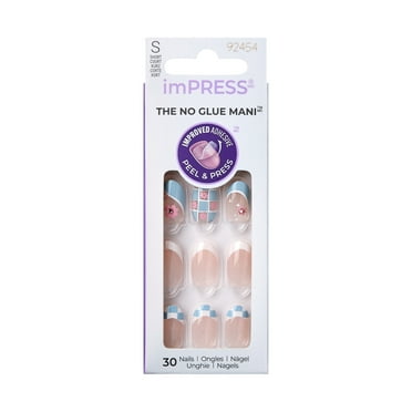 KISS imPRESS No Glue Needed Press On Nails, Design, Hoppy Easter, Blue, Short Oval, 30 Count