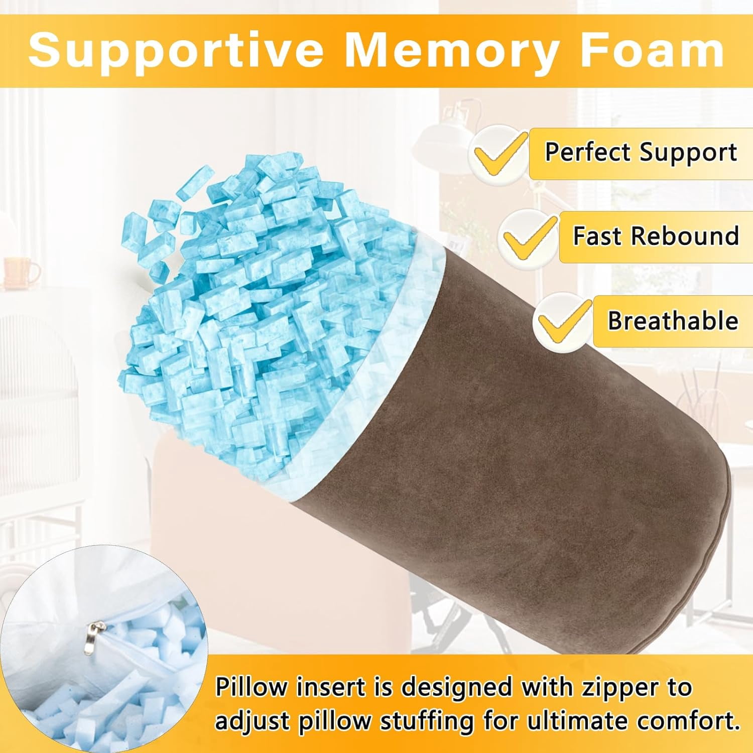 TAVENE Recliner Leg Rest Cushion with Strap, Memory Foam Under Knee Pillow for Back Sleeping and Foot Elevation, Half Moon Bolster Pillow for Chair, Head, Lumbar Support