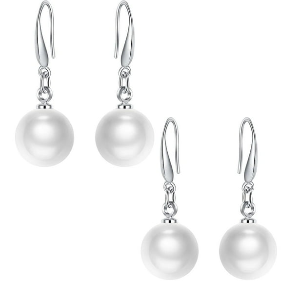 Long Pearl Earrings Set: Minimalist Stud and Hook Designs for Women 2-Pair