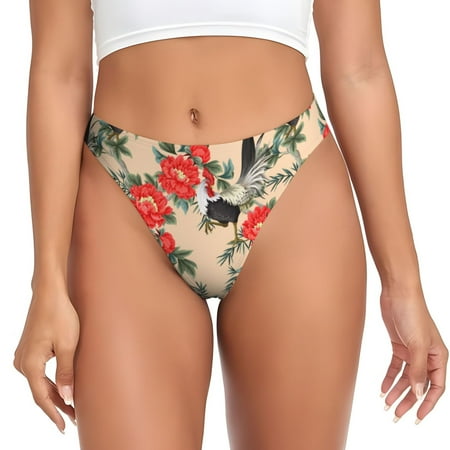 Sigee Roosters And Peonies Flowers for Women s G-String Sexy  Low Rise  Soft Lace Perfect for Special Occasions-X-Small