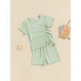 thumbnail image 6 of Aojekbee Kids Girls Shorts Set, Short Sleeve Crew Neck Drawstring T-shirt with Shorts Summer Outfit, 6 of 10