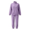 thumbnail image 4 of Womens Sherpa Fleece Pajamas Cozy Warm 2 Piece Fall Winter Outfits Soft Fluffy Loungewear Sets Mock Neck Zip Up Sweatshirt Jogger Pants with Pockets, Purple, S, 4 of 9