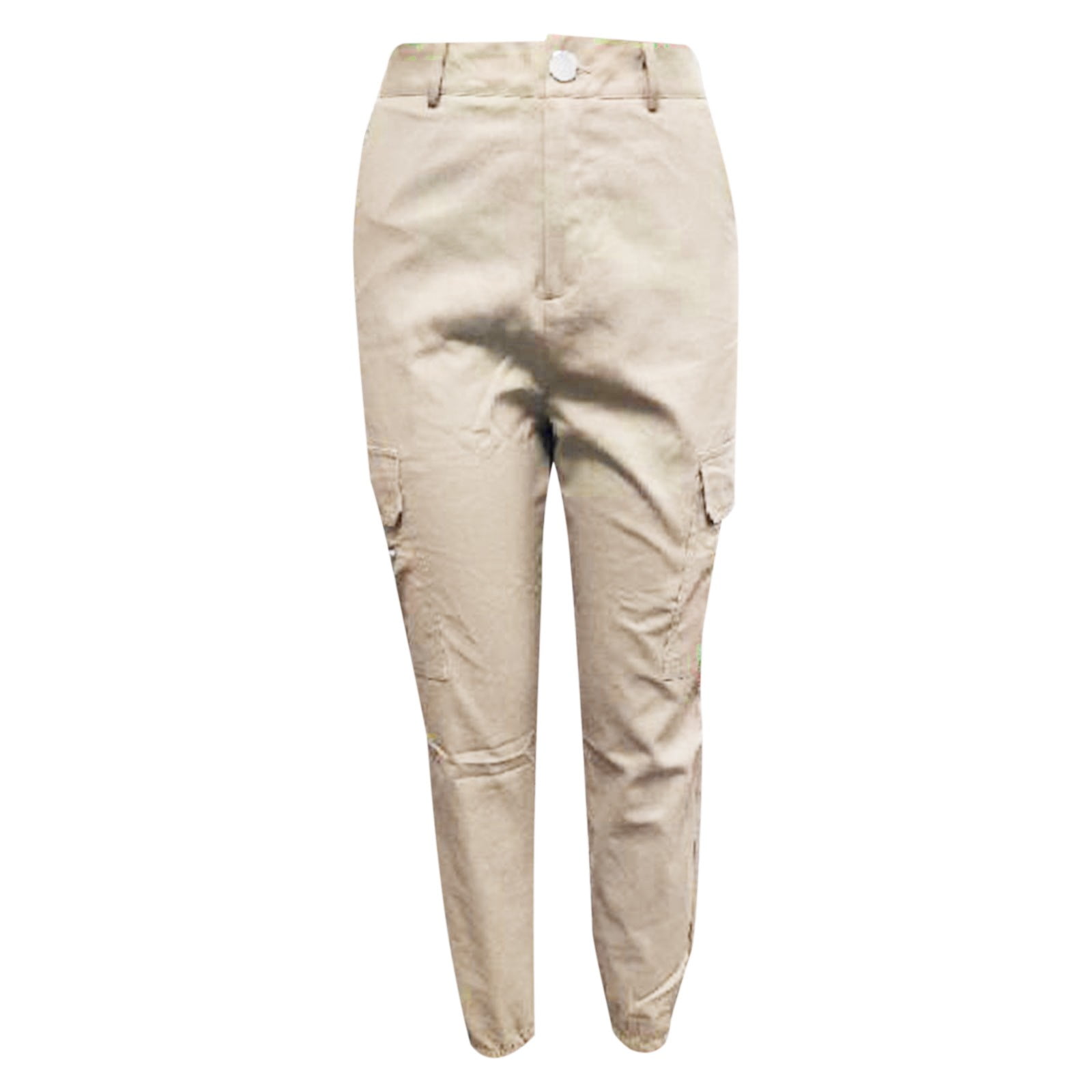 Women Casual Cargo Pants Solid High Waist Skinny Pants Zipper