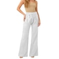 thumbnail image 4 of Outfmvch Cotton Linen Pants Plus Size Pant Paper Bag Pants Women Boho Pants Gauze Pants Women 2026 Summer Gauze Gauchos for Women Lace Side Flowy Pants Gaucho Pants High Waisted Wide Leg White M, 4 of 7