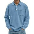 thumbnail image 2 of Long Sleeve Polo Shirts for Men Daily Loose Simple Corduroy Waffle Lapel Quarter Button Polo Shirt Casual Ribbed Stand Collar Tops with Pocket BU1 XXXL, 2 of 4