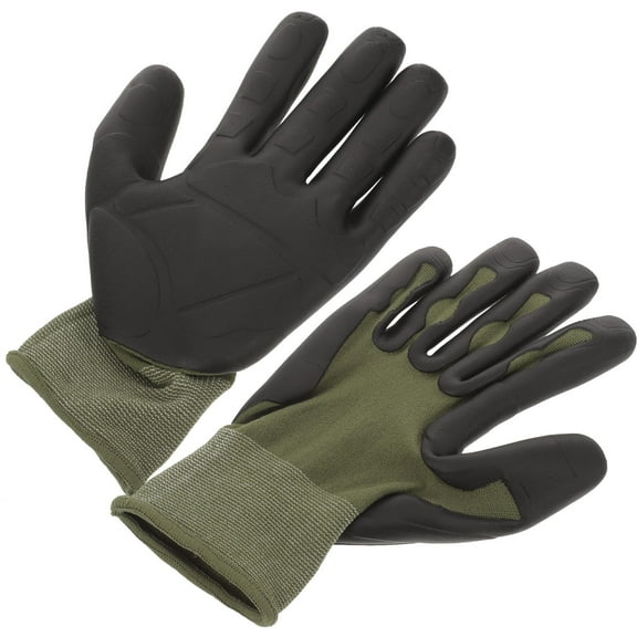 Raindrops 1 Pair Heavy Duty Work Gloves Olive Green Nylon TPE Anti-slip for Cleaning
