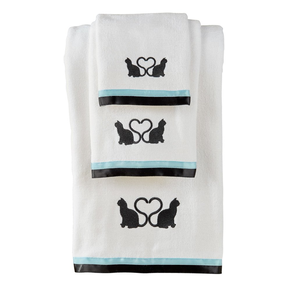 Watching Cats Embroidered Towel 3 Piece Set, Washcloth, Hand towel, and