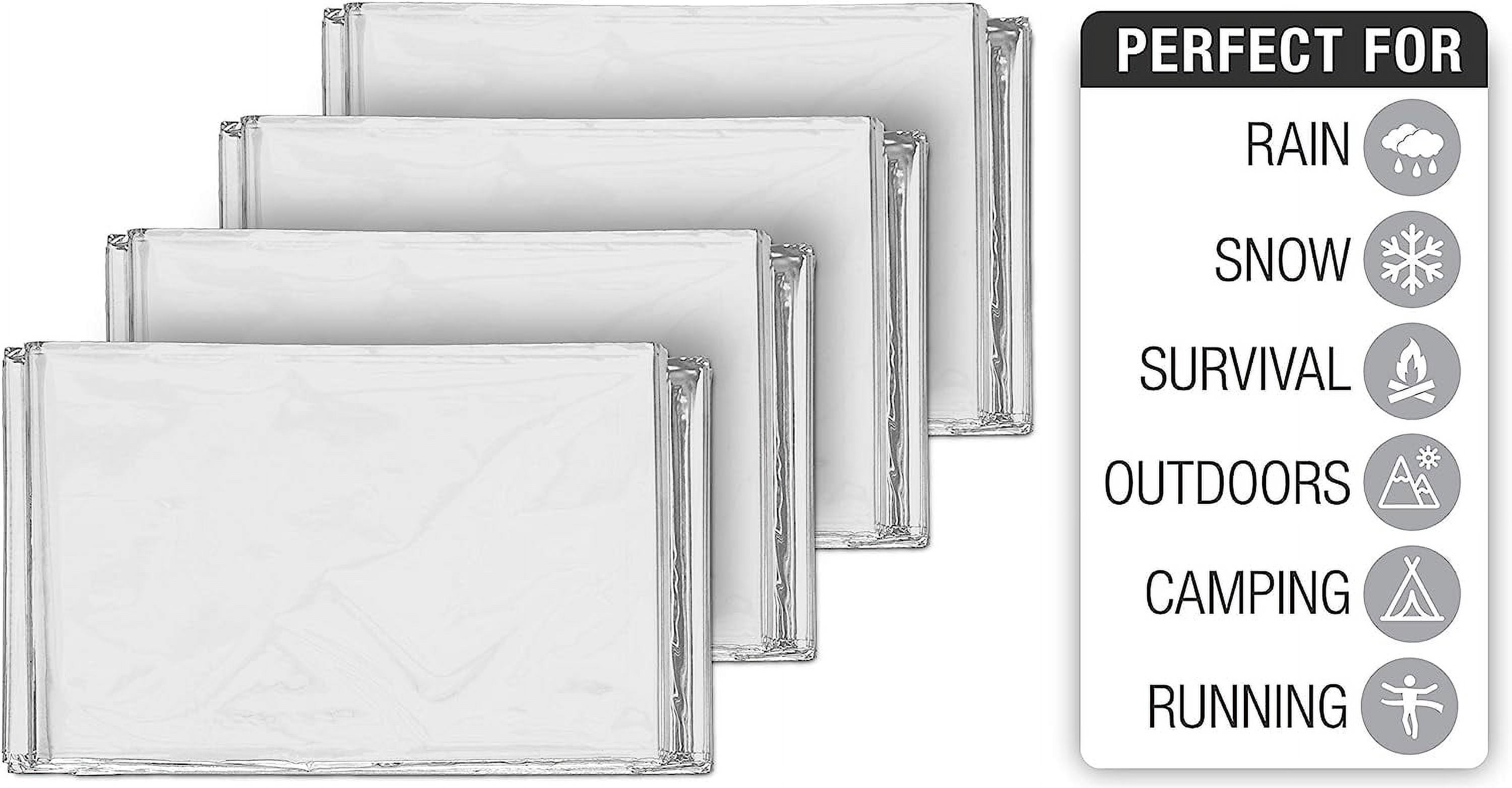 Swiss Safe Emergency Mylar Thermal Blankets Premium 12-Micron 52" X 82" Silver 75-Pack