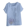thumbnail image 4 of Youyipin Womens Tops Linen Shirts For Women 2025 Casual Loose Fit Summer Boho Crew Neck Buttons Trendy Short Sleeve Foral Blouses Spring Tops For Women, 4 of 4