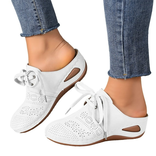 Sabots à Talon Compensé pour Femmes, Mules à Enfiler, Chaussures Confortables à Lacets, Bout Fermé, Sandales d'Été Sans Talon