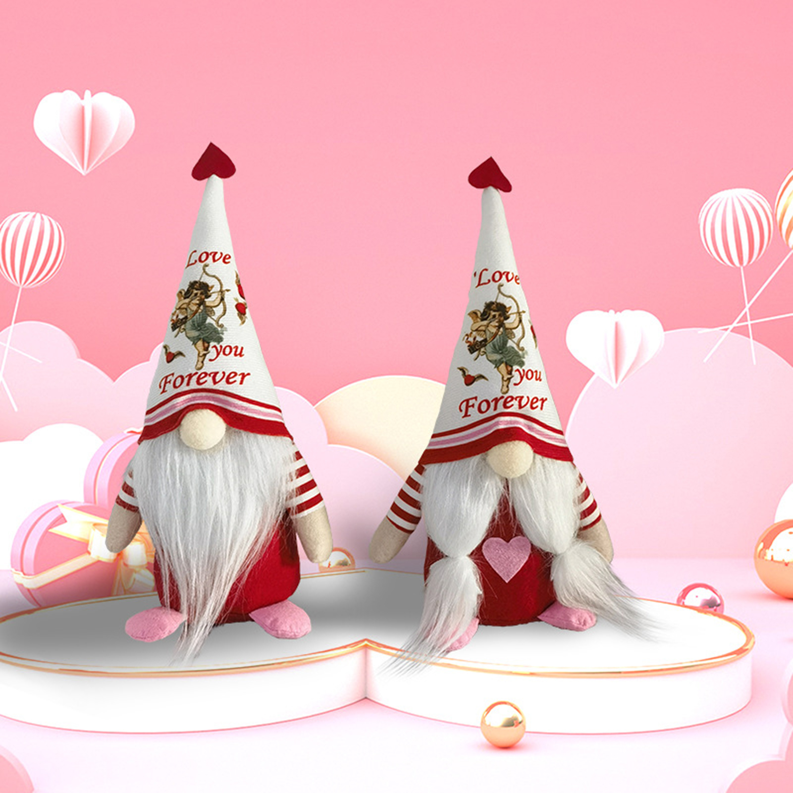 greenhome Doll Ornament Non-shedding Fadeless Stable Base Collectible Long White Beard Heart Cupid Rudolf Doll Model Festival Decor