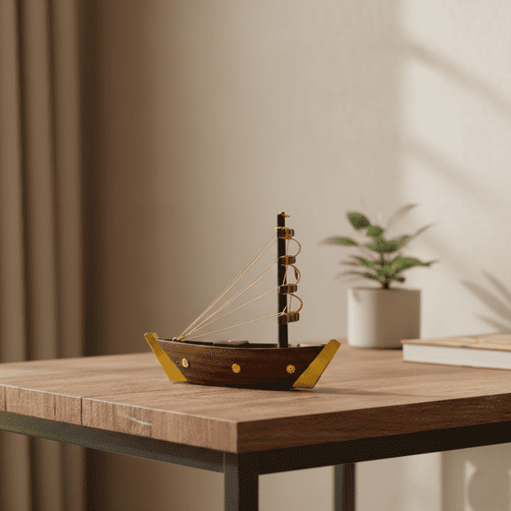 Decorative Showpiece Sailing Ship Miniature Boat 20 cm - Wood Gold Finish