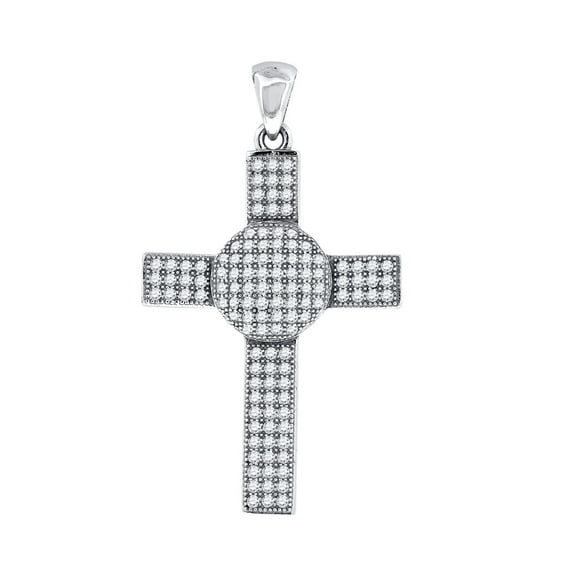 925 Sterling Silver Mens Cubic Zirconia Cross Religious Charm Pendant 38.9x15.4mm Wide Necklace for Men