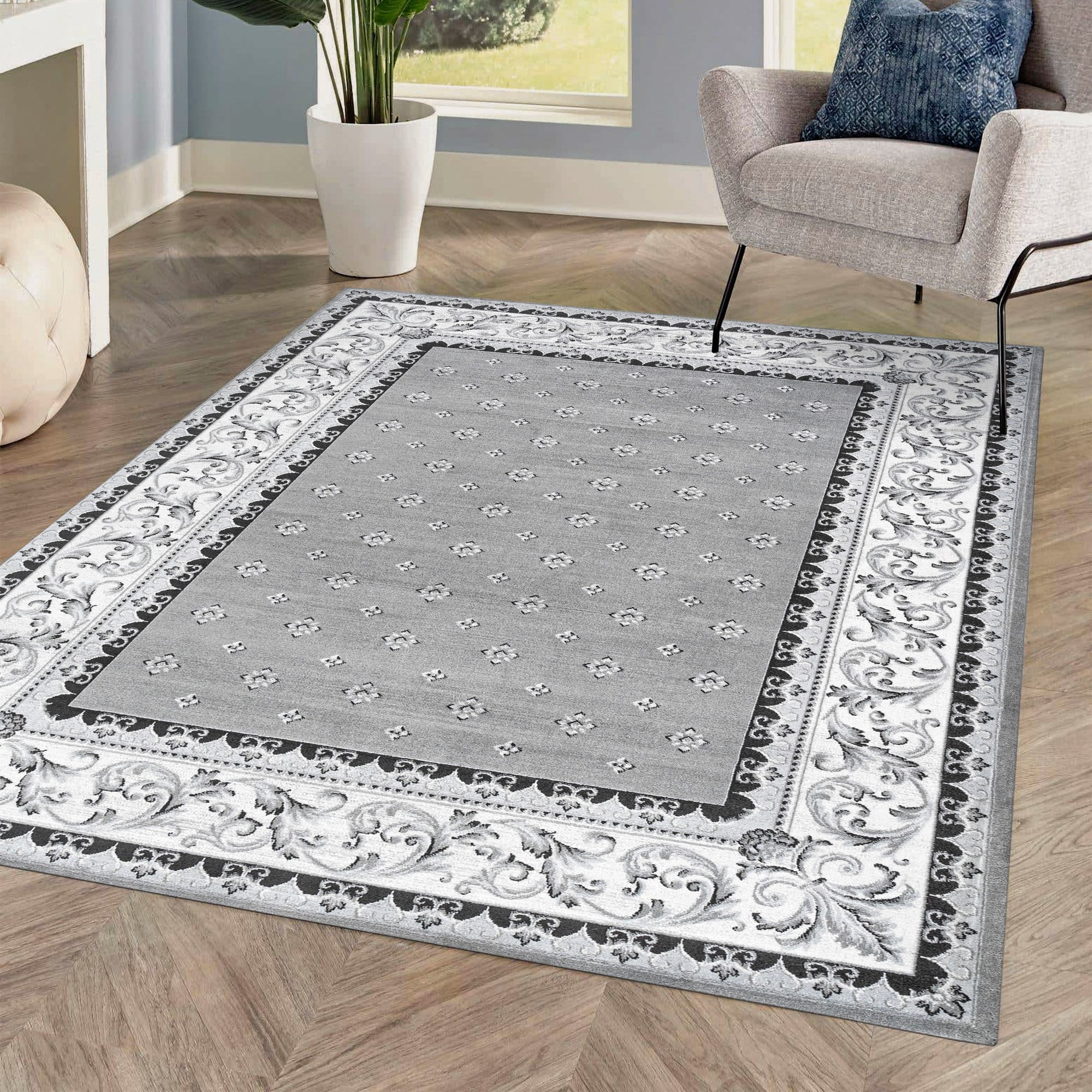 JONATHAN Y MODERN PERSIAN 5 x 8 Area Rug, Acanthus French Border - Gray/Cream, MDP504D-5