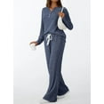 thumbnail image 4 of Conjuntos de Dos Piezas para Mujer, Suéter de Cuello Henley de Otoño, Chándal A Juego, Pijamas Cómodos con Bolsillos Azul Marino XL, 4 of 7