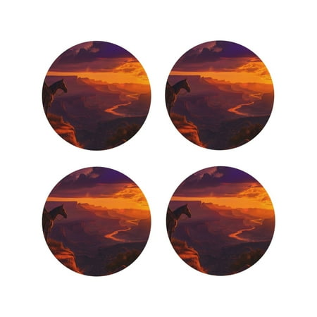 

Tideii Sunset Valley Western Cowboy for Leather Coasters 4 Pieces Anti-fouling and Anti-scalding Decorative Coasters Suitable for Restaurants Kitchens Coffee Shops-Round Shape