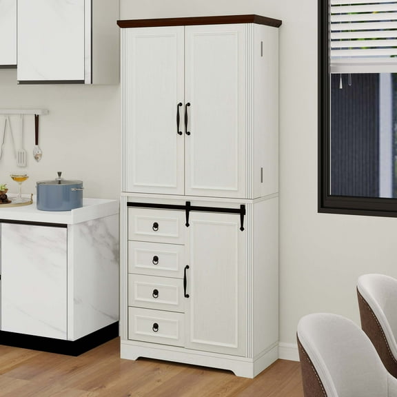 Uforic Pantry Storage Cabinet with Doors & Drawers, Kitchen Cabinet with Shelves, White